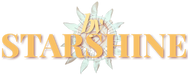 The logo for Starshine, featuring the word 'STARSHINE' in large, stylized gold letters with a white and gold starburst emblem behind it, set against a transparent background.