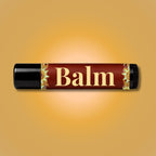 a black tube with a red label and floral imagery that says 'Balm' on it against a cream background.