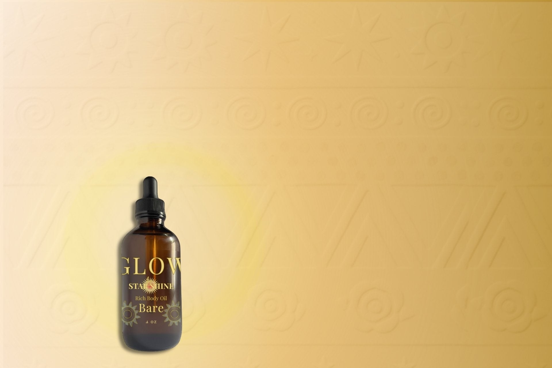 Bottle labeled 'GLOW' on a textured yellow background