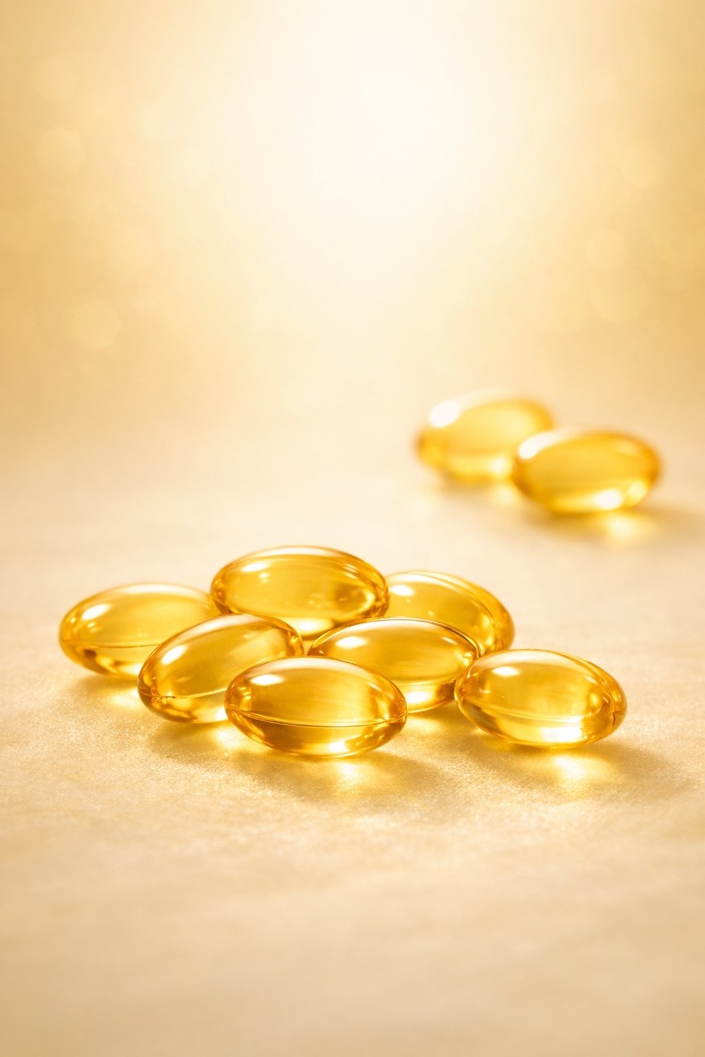 Yellow gel capsules on a beige background